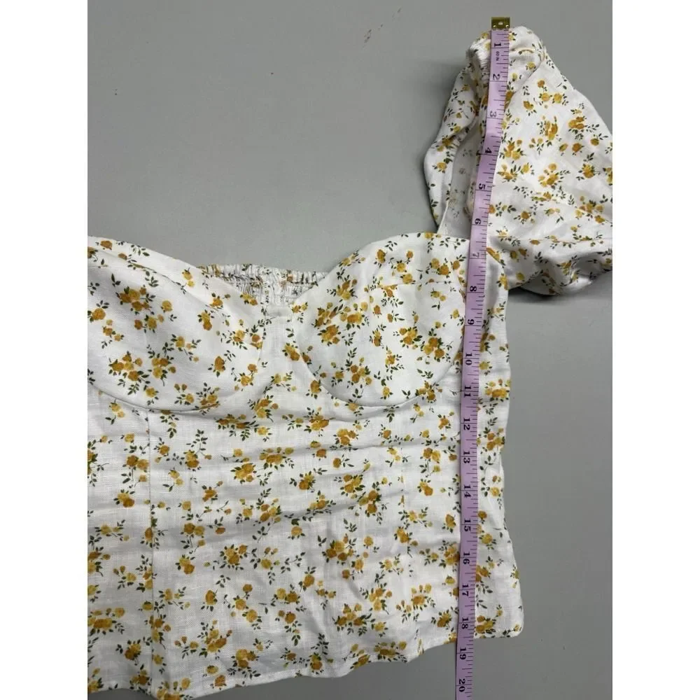 Reformation Andra Linen Top in Adagio Floral.Puff Sleeves. Zipper Closure.Sz 4